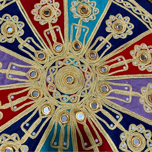 BOHEMIAN Indian Velvet Round Embroidered Decorative Round Pillow Cover 15.5” - Picture 12 of 16